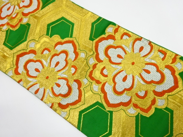JAPANESE KIMONO / ANTIQUE FUKURO OBI / SILK / WOVEN FLOWER CREST